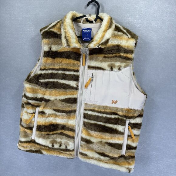 Without Walls Men's Large Hipster Striped Mushroom Sherpa Vest Urban Outfitters - Picture 3 of 16